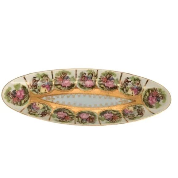 Antique Royal Vienna Fragonard Courting Couple Oval Trinket Dish 22K - Picture 7 of 7